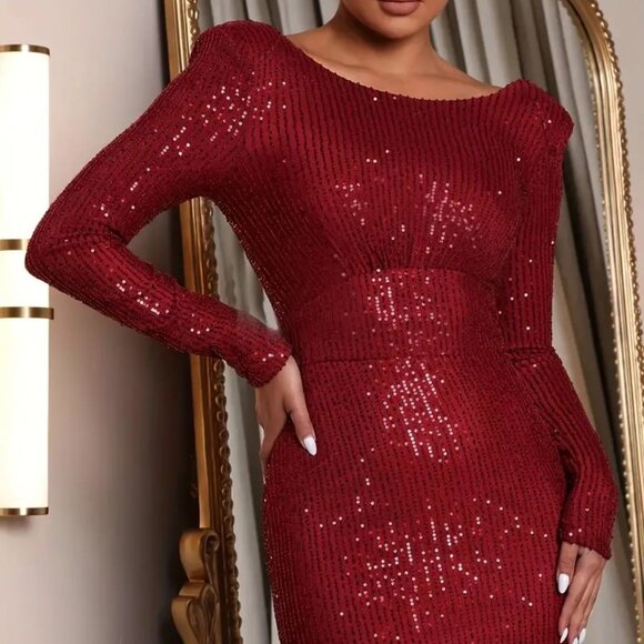 sachin and babi light blue dress Red Elegant Evening Dresses Luxury Long Sleeve Sequins Sparkly Ball Gown  Women Formal Prom Party Gow on Luulla